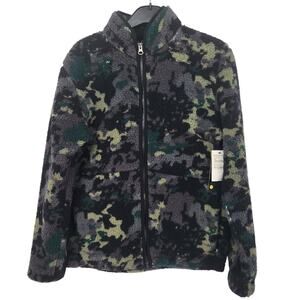 NWT Zella Black Gray Camo‎ Fleece Mock Neck Full Zip-up Jacket Kid's Unisex XL